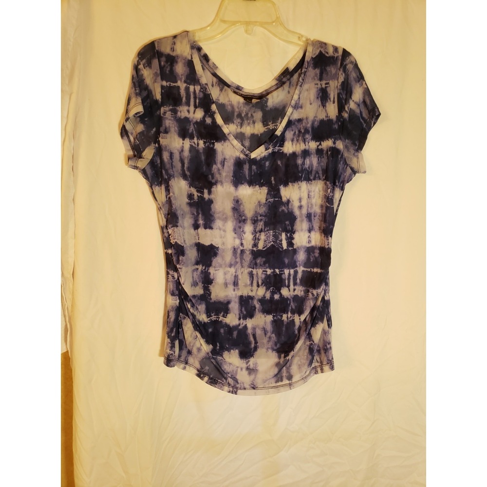 Women's International Concepts Blue Tie Dye Side Ruched Short Sleeve Top Size L